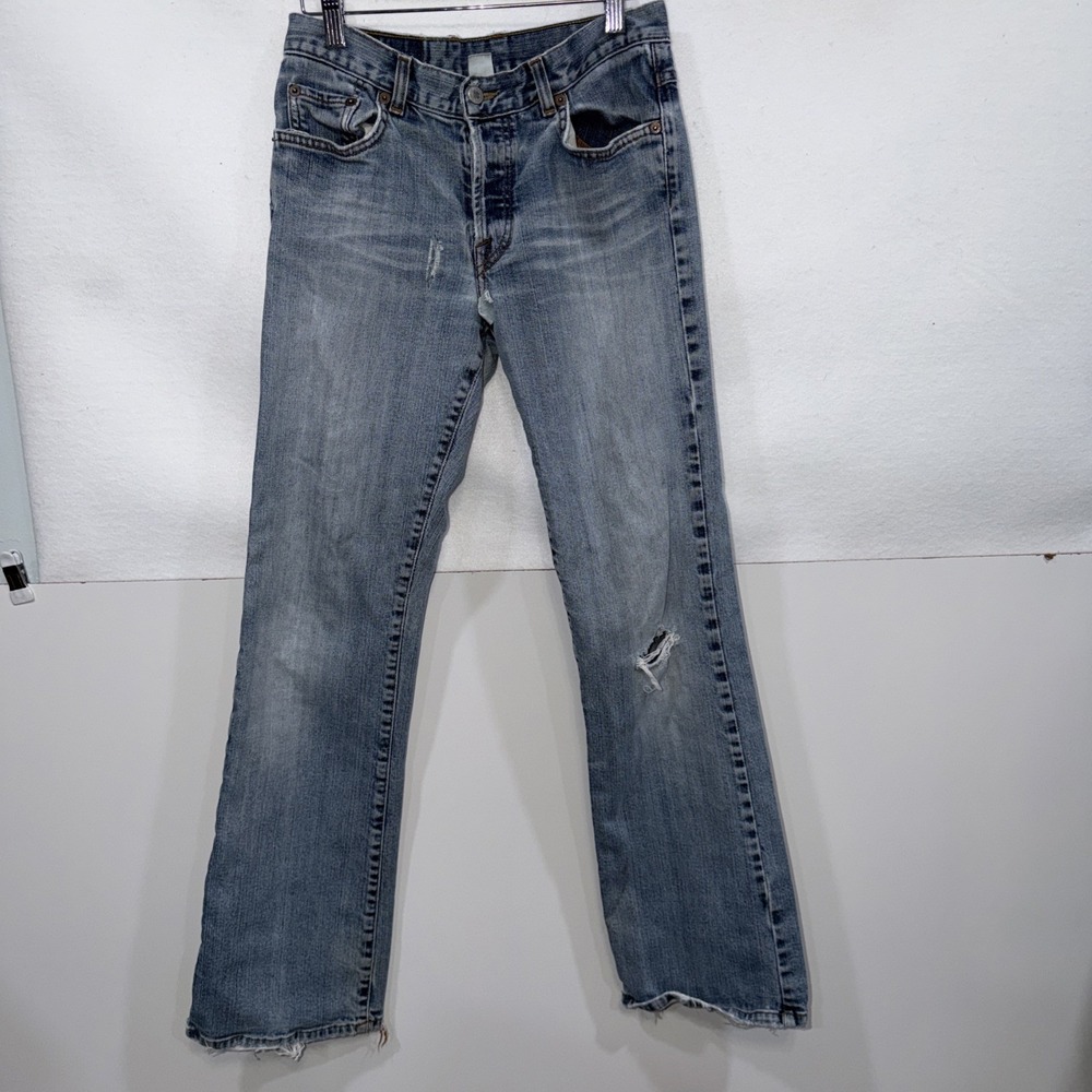 Lucky Brand Flare Jeans Made In USA 4/27 mid Rise Wide Bootcut Dojo Button Fly